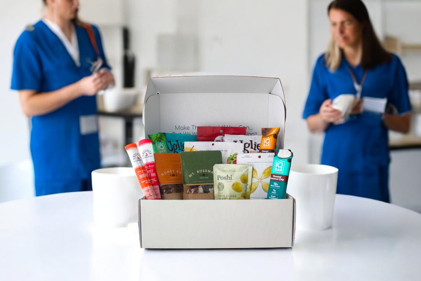 Nurse subscription snack box filled with healthy snacks